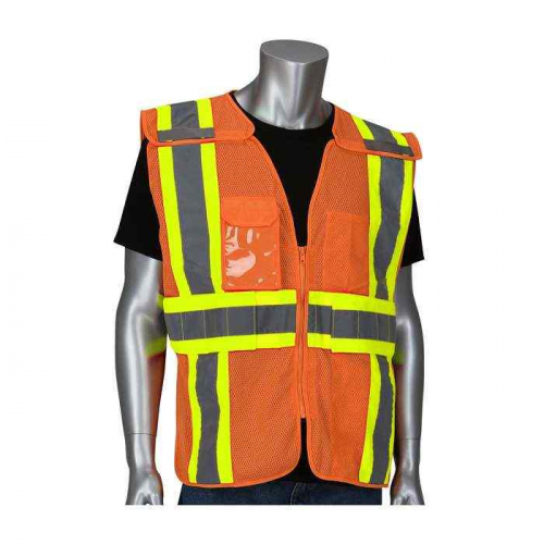 PIP 302-0590OR-2X-5X, PIP®, ANSI Type R Class 2 Expandable Two-Tone Mesh Breakaway Vest, Hi-Vis App