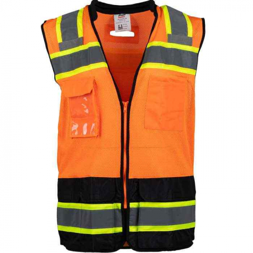PIP 302-0660D-OR-L, PIP®, ANSI Type R Class 2 Black Bottom Mesh Vest with D Ring Access, Hi-Vis App