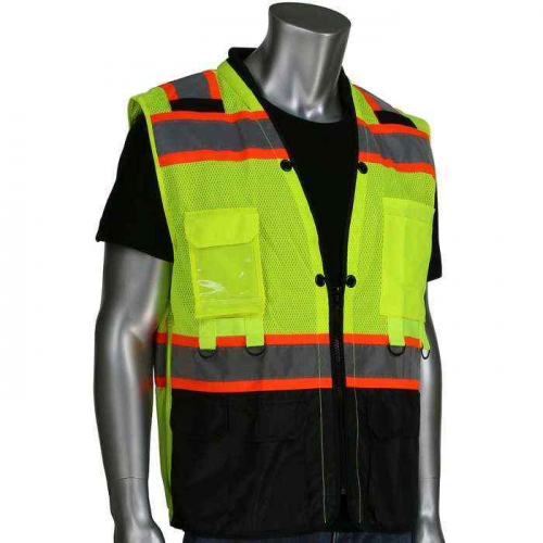 PIP 302-0670T-LY-4X, PIP®, ANSI Type R Class 2 Two-Tone Twelve Pocket Tethering Vest with Ripstop B