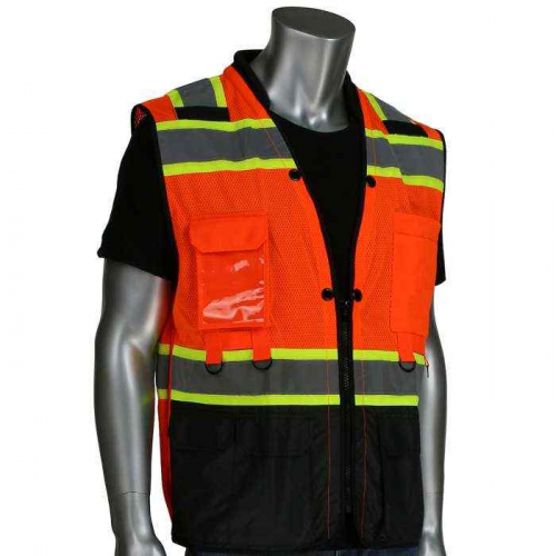 PIP 302-0670T-OR-3X, PIP®, ANSI Type R Class 2 Two-Tone Twelve Pocket Tethering Vest with Ripstop B