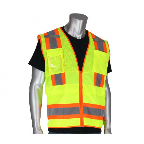 PIP 302-0700-LY-L, PIP®, ANSI Type R Class 2 Two-Tone Ten Pocket Surveyors Tech Vest, Hi-Vis Appare