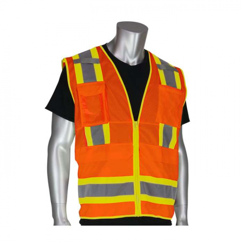 PIP 302-0700-OR-L, PIP®, ANSI Type R Class 2 Two-Tone Ten Pocket Surveyors Tech Vest, Hi-Vis Appare