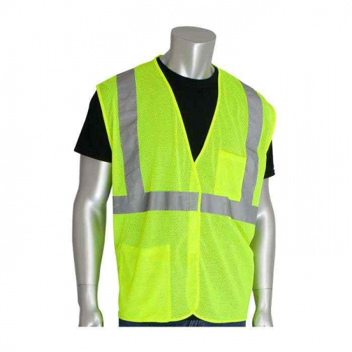 PIP 302-0702-LY-L, PIP®, ANSI Type R Class 2 Two Pocket Value Mesh Vest, Hi-Vis Apparel, Hi-Vis Yel