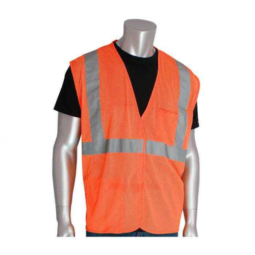 PIP 302-0702-OR-L, PIP®, ANSI Type R Class 2 Two Pocket Value Mesh Vest, Hi-Vis Apparel, Hi-Vis Ora