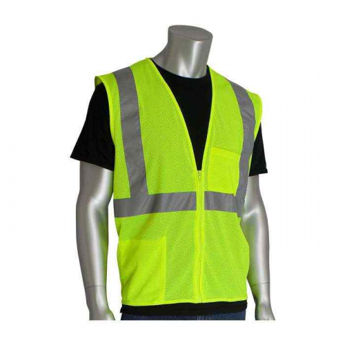 PIP 302-0702Z-LY-3X, PIP®, ANSI Type R Class 2 Two Pocket Zipper Mesh Vest, Hi-Vis Apparel, Hi-Vis 