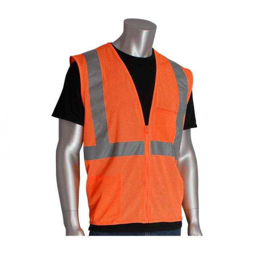 PIP 302-0702Z-OR-XL, PIP®, ANSI Type R Class 2 Two Pocket Zipper Mesh Vest, Hi-Vis Apparel, Hi-Vis 