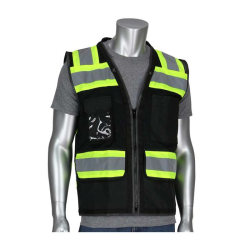 PIP 302-0800D-BK-S, PIP®, ANSI Type O Class 1 Black Two-Tone Eleven Pocket Tech-Ready Mesh Surveyor