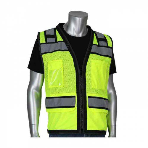 PIP 302-0800D-LY-M, PIP®, ANSI Type R Class 2 Black Two-Tone Eleven Pocket Tech-Ready Mesh Surveyor