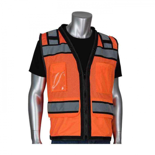 PIP 302-0800D-OR-M, PIP®, ANSI Type R Class 2 Black Two-Tone Eleven Pocket Tech-Ready Mesh Surveyor