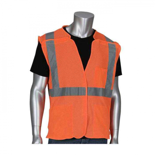 PIP 302-5PMVOR-2X, PIP®, ANSI Type R Class 2 Three Pocket Mesh Breakaway Vest, Hi-Vis Apparel, Hi-V