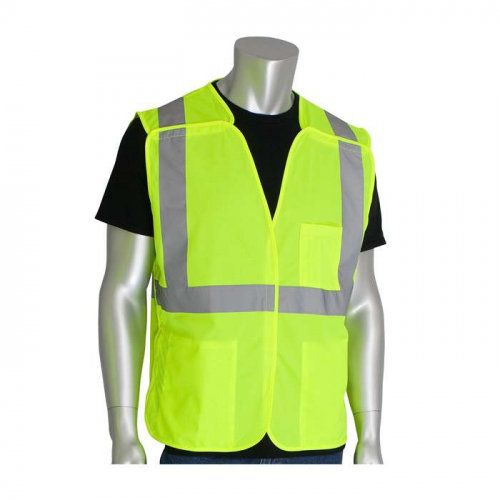 PIP 302-5PVLY-4X, PIP®, ANSI Type R Class 2 Three Pocket Solid Breakaway Vest, Hi-Vis Apparel, Hi-V