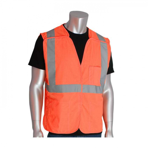PIP 302-5PVOR-4X, PIP®, ANSI Type R Class 2 Three Pocket Solid Breakaway Vest, Hi-Vis Apparel, Hi-V