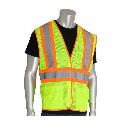 PIP 302-MVATLY-4X, PIP®, ANSI Type R Class 2 Two-Tone Three Pocket Mesh Vest, Hi-Vis Apparel, Hi-Vi