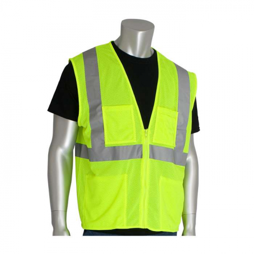 PIP 302-MVGZ4PLY-XL, PIP®, ANSI Type R Class 2 Four Pocket Value Mesh Vest, Hi-Vis Apparel, Hi-Vis 