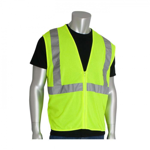 PIP 302-MVGZLY-S, PIP®, ANSI Type R Class 2 Value Zipper Mesh Vest, Hi-Vis Apparel, Hi-Vis Yellow, 