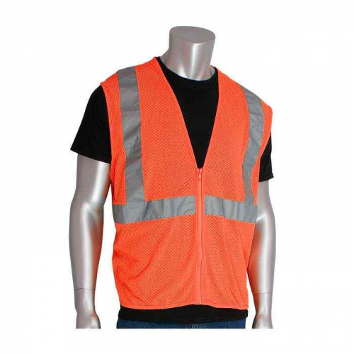 PIP 302-MVGZOR-2X, PIP®, ANSI Type R Class 2 Value Zipper Mesh Vest, Hi-Vis Apparel, Hi-Vis Orange,