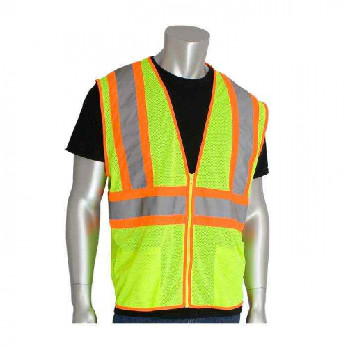PIP 302-MVLY-S, PIP®, ANSI Type R Class 2 Value Two-Tone Mesh Vest, Hi-Vis Apparel, Hi-Vis Yellow, 