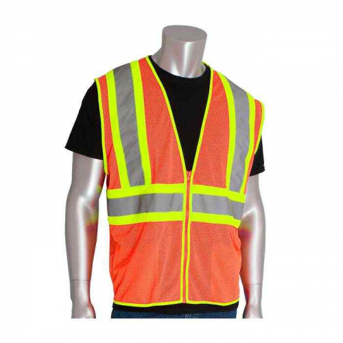 PIP 302-MVOR-5X, PIP®, ANSI Type R Class 2 Value Two-Tone Mesh Vest, Hi-Vis Apparel, Hi-Vis Orange,