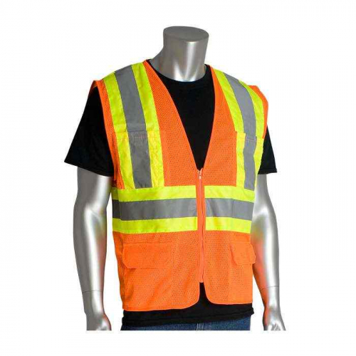 PIP 302-MVZPOR-4X, PIP®, ANSI Type R Class 2 Two-Tone Six Pocket Mesh Vest, Hi-Vis Apparel, Hi-Vis 