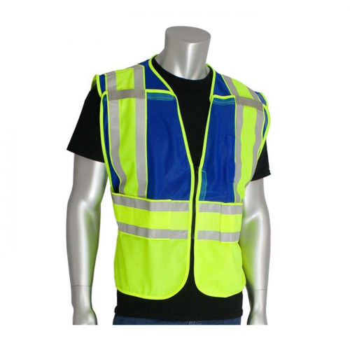 PIP 302-PSV-BLU-NL-2X-5X, PIP®, ANSI Type P Class 2 Public Safety Vest, Hi-Vis Apparel, Blue, 2XL-5
