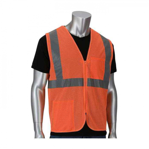 PIP 302-V200LY-S-M, PIP®, ANSI Type R Class 2 Two Pocket Value Zipper Mesh Vest, Hi-Vis Apparel, Hi