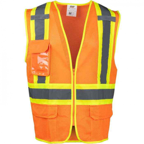 PIP 302-V210-OR-S, PIP®, ANSI Type R Class 2 Two-Tone Mesh Vest, Hi-Vis Apparel, Hi-Vis Orange, S