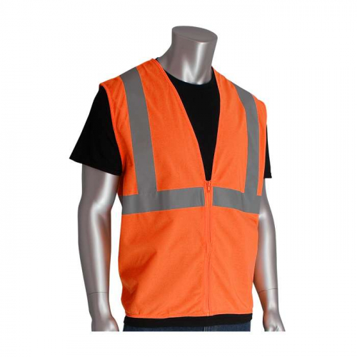 PIP 302-WCENGZOR-3X, PIP®, ANSI Type R Class 2 Value Zipper Solid Vest, Hi-Vis Apparel, Hi-Vis Oran