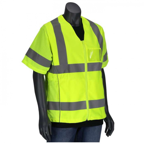 PIP 303-0313-LY-M, PIP®, ANSI Type R Class 3 Women's Contoured Vest with Solid Front, Mesh Back and