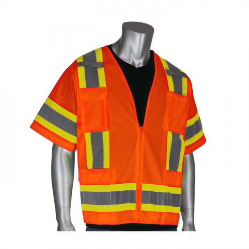 PIP 303-0500-OR-XL, PIP®, ANSI Type R Class 3 Two-Tone Surveyor Eleven Pocket Vest, Hi-Vis Apparel,