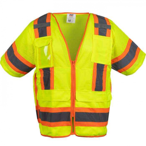 PIP 303-0700-LY-XL, PIP®, ANSI Type R Class 3 Two-Tone Ten Pocket Surveyors Tech Vest, Hi-Vis Appar
