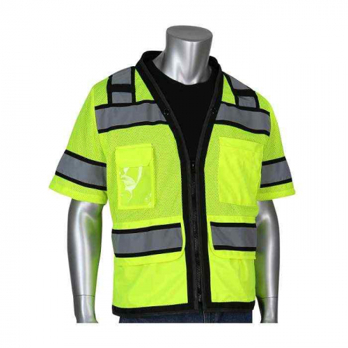 PIP 303-0800D-LY-5X, PIP®, ANSI Type R Class 3 Black Two-Tone Eleven Pocket Tech-Ready Mesh Surveyo