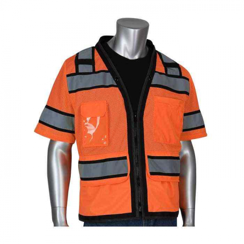 PIP 303-0800D-OR-4X, PIP®, ANSI Type R Class 3 Black Two-Tone Eleven Pocket Tech-Ready Mesh Surveyo