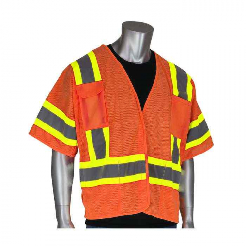 PIP 303-5PMTT-OR-5X, PIP®, ANSI Type R Class 3 Two-Tone Breakaway Vest, Hi-Vis Apparel, Hi-Vis Oran