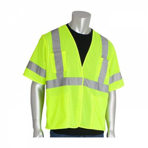 PIP 303-HSVELY-2X, PIP®, ANSI Type R Class 3 Value Four Pocket Mesh Vest, Hi-Vis Apparel, Hi-Vis Ye