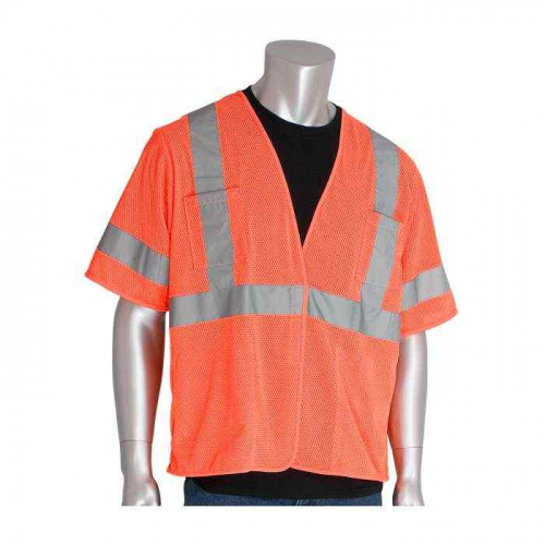 PIP 303-HSVEOR-XL, PIP®, ANSI Type R Class 3 Value Four Pocket Mesh Vest, Hi-Vis Apparel, Hi-Vis Or