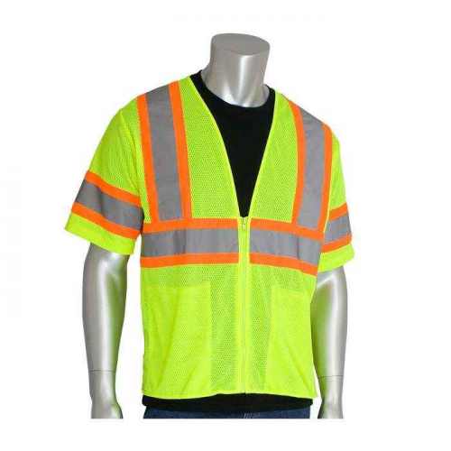 PIP 303-HSVPLY-M, PIP®, ANSI Type R Class 3 Value Two-Tone Mesh Vest, Hi-Vis Apparel, Hi-Vis Yellow