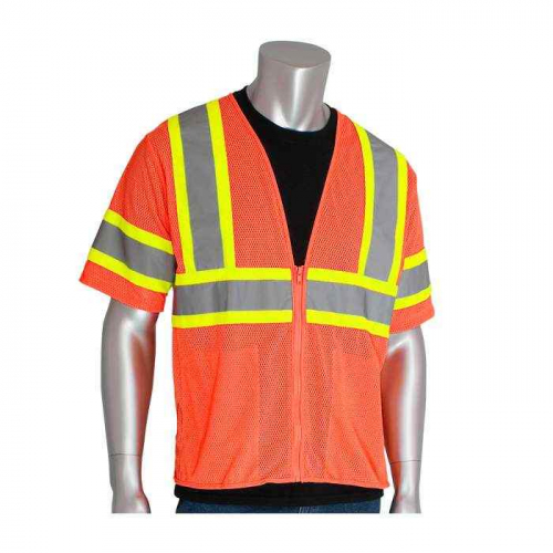 PIP 303-HSVPOR-5X, PIP®, ANSI Type R Class 3 Value Two-Tone Mesh Vest, Hi-Vis Apparel, Hi-Vis Orang