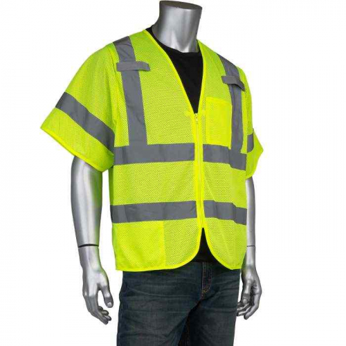 PIP 303-V101LY-2X-3X, PIP®, ANSI Type R Class 3 Dual Sized Two Pocket Mesh Vest, Hi-Vis Apparel, Hi