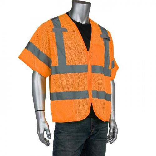 PIP 303-V101OR-2X-3X, PIP®, ANSI Type R Class 3 Dual Sized Two Pocket Mesh Vest, Hi-Vis Apparel, Hi