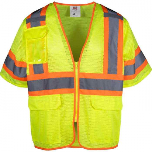 PIP 303-V310-LY-3X, PIP®, ANSI Type R Class 3 Two-Tone Mesh Vest, Hi-Vis Apparel, Hi-Vis Yellow, 3X