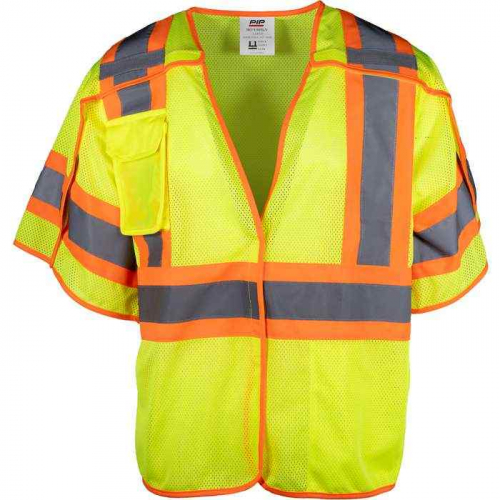 PIP 303-V505-LY-XL, PIP®, ANSI Type R Class 3 Two-Tone Breakaway Vest, Hi-Vis Apparel, Hi-Vis Yello