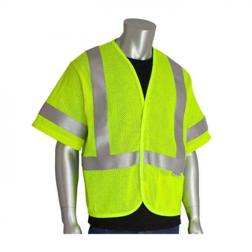 PIP 305-3100-XL, PIP®, ANSI Type R Class 3 AR/FR Mesh Vest, FR Clothing, Hi-Vis Yellow, XL