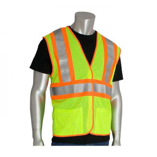 PIP 305-MVFRLY-4X-5X, PIP®, ANSI Type R Class 2 FR Treated Two-Tone Mesh Vest, Hi-Vis Apparel, Hi-V