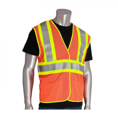 PIP 305-MVFROR-4X-5X, PIP®, ANSI Type R Class 2 FR Treated Two-Tone Mesh Vest, Hi-Vis Apparel, Hi-V