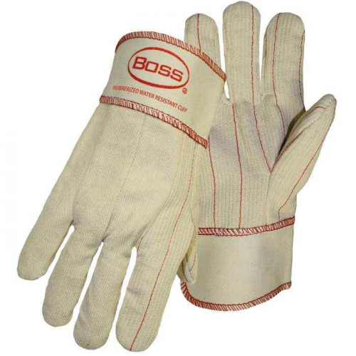PIP 30SI, Boss®, Cotton Corded Double Palm Glove with Nap-In Finish - Rubberized Safety Cuff, Fabri