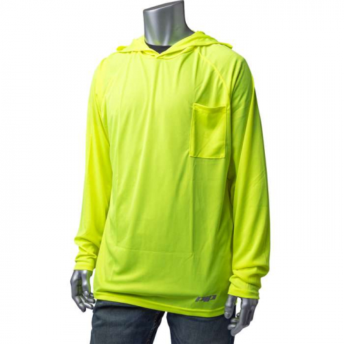 PIP 310-1320-LY-S, PIP®, Non-ANSI Quick Dry Hooded Long Sleeve T-Shirt, Hi-Vis Apparel, Hi-Vis Yell