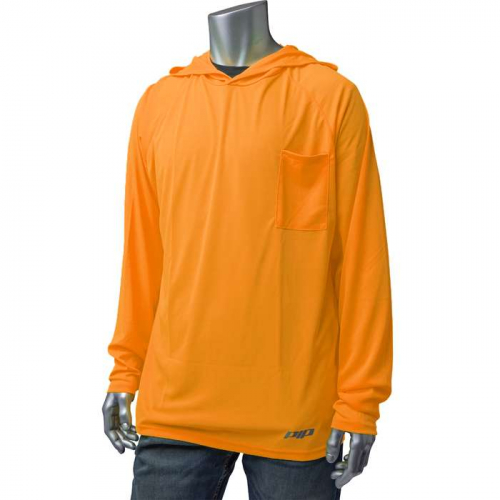 PIP 310-1320-OR-2X, PIP®, Non-ANSI Quick Dry Hooded Long Sleeve T-Shirt, Hi-Vis Apparel, Hi-Vis Ora