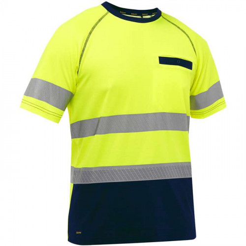 PIP 312M1118T-YN-2X, Bisley®, ANSI Type R Class 2 Short Sleeve T-Shirt with Navy Bottom, Hi-Vis App