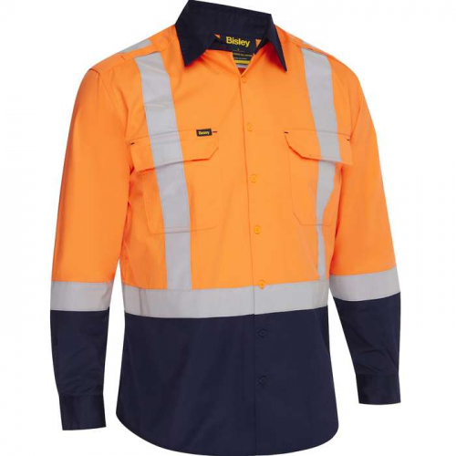 PIP 312M6367H-ON-L, Bisley®, ANSI Type R Class 2 Vented Long Sleeve Button Down with Navy Bottom - 