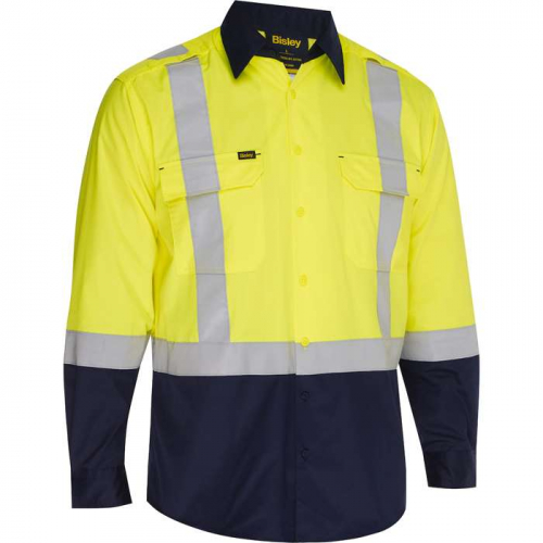 PIP 312M6367H-YN-L, Bisley®, ANSI Type R Class 2 Vented Long Sleeve Button Down with Navy Bottom - 